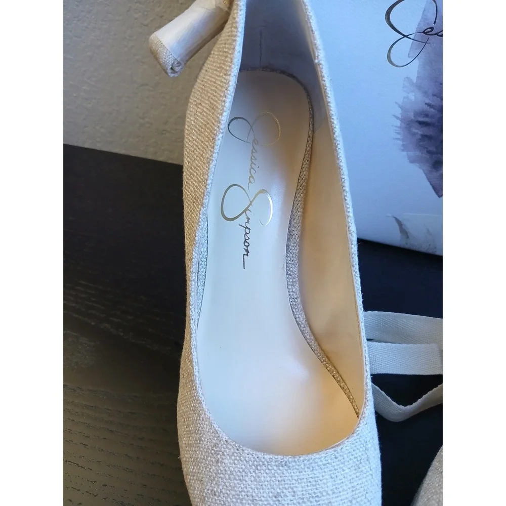 Jessica Simpson JS-ZEXIE Natural Two Tone Canvas Wedge Espadrille Pumps 9M